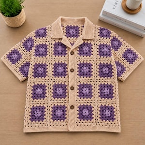 Granny Square Cardigan Crochet Pattern | Short Sleeve, Button Front, Vintage Style (Digital Download)