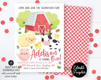 Farm 1st Birthday Invitations Etsy