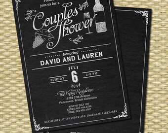 Wine Theme Couples Shower Invitation Wine Theme Wedding Shower Winery Engagement Party Invite Printable or Printed Invitations Chalkboard