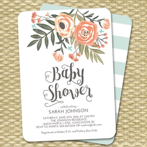 Baby Boy Shower Invitation Floral Baby Shower Invite Boy Baby Shower Floral Baby Shower Blue Mint Boy Baby Sprinkle Sip and See ANY EVENT image 4