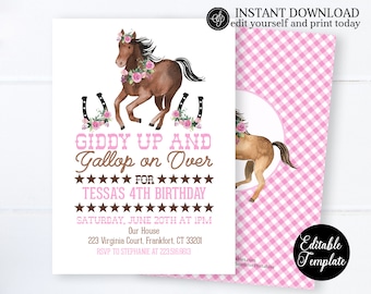 Cowgirl Birthday Party Invitation, Cowgirl Party Invite, EDITABLE TEMPLATE, Horse Party Invitation for Girl, Horse Birthday, SP0069