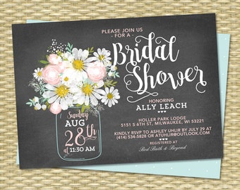 Chalkboard Bridal Shower Invitation Daisies Floral Bridal Shower Invite Rustic Bridal Shower Mason Jar Daisies Bridal Brunch Bridal Tea