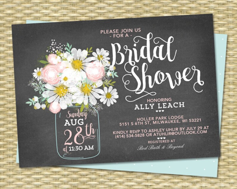 Chalkboard Bridal Shower Invitation Daisies Floral Bridal Etsy