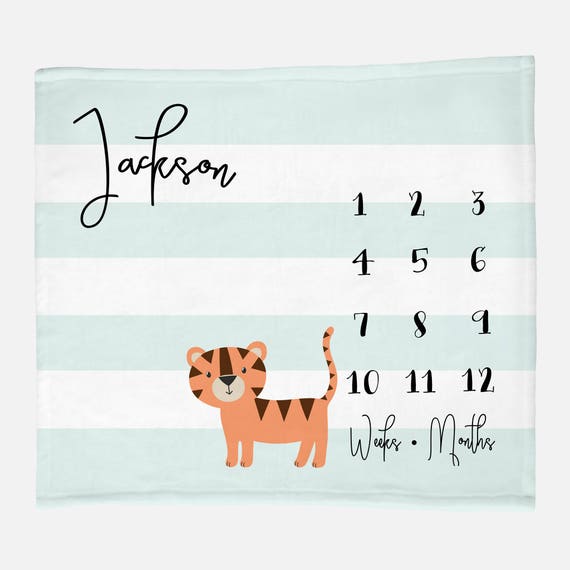 Tiger Milestone Blanket, Monthly Growth Tracker, Soft Fleece Tiger Blanket, Baby Shower Gift, Newborn Gift, Milestone Month Blanket Baby Boy Il_570xn