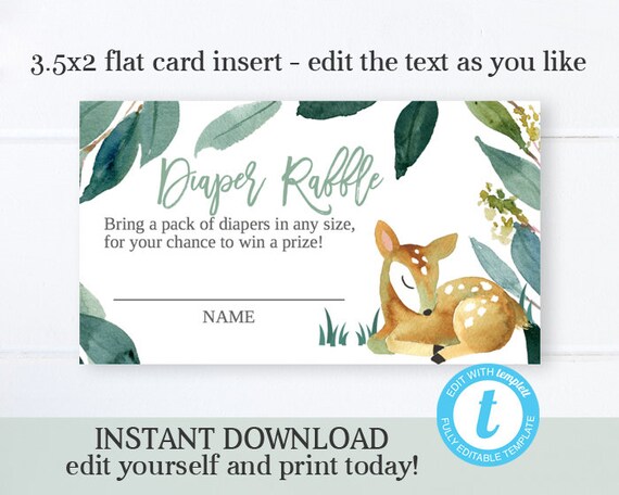 Woodland Animal Baby Shower Diaper Raffle Card Gender Neutral Baby Shower Diaper Raffle Ticket Instant Download Printable Editable SP0018 Il_570xn