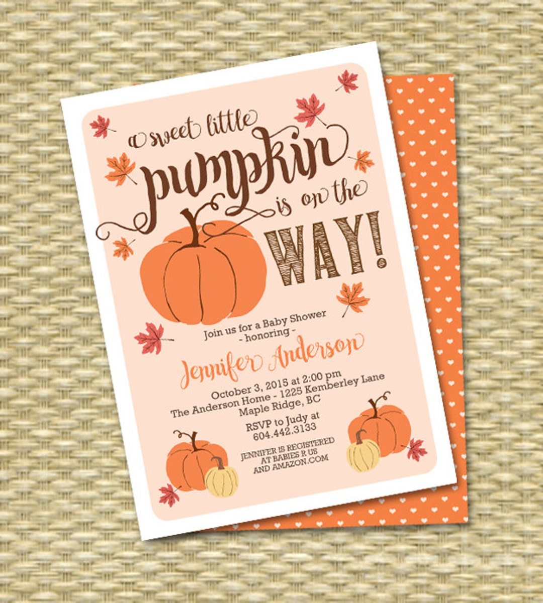 Little Pumpkin Fall Baby Shower Invitation Gender Neutral Baby Shower