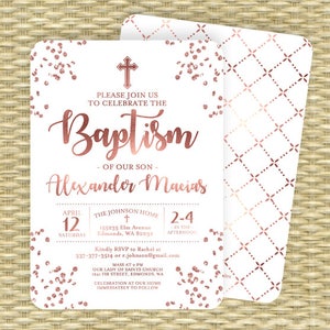 Rose Gold and Aqua Blue Baptism Invitation Baby Boy Baptism Invite Baby Boy Christening Invitation Name Day ANY EVENT Any Colors image 5