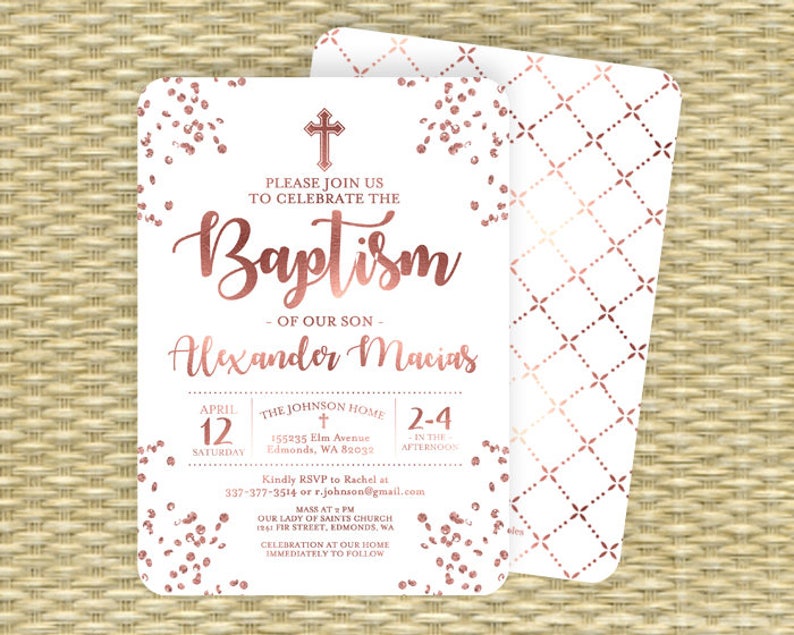 Rose Gold and Aqua Blue Baptism Invitation Baby Boy Baptism Invite Baby Boy Christening Invitation Name Day ANY EVENT Any Colors image 5