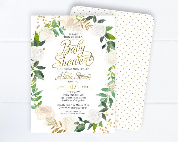 white and gold baby shower invitations