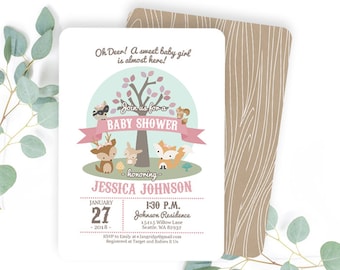 Woodland Baby Shower Invitation, Woodland Animals, Little Deer Baby Shower Invite, Woodland Baby Girl Shower, Forest Animals Baby Shower