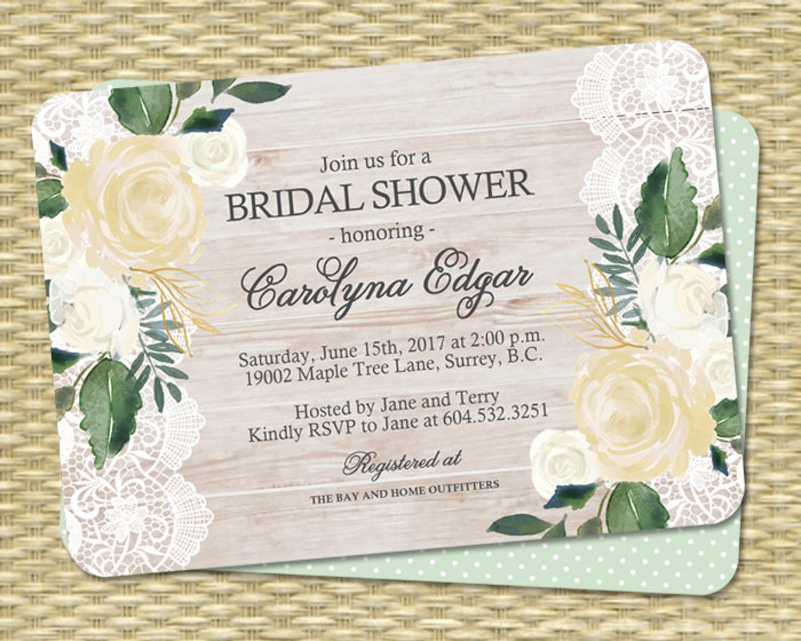 Rustic Bridal Shower Invitation Printable Kraft White Roses | Etsy