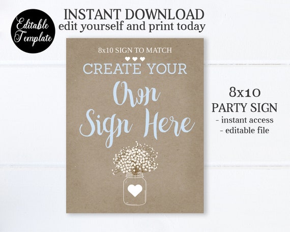 Kraft Mason Jar Baby Boy Shower 8x10 Party Sign, Printable Rustic Baby Shower Sign Template, Create Your Own Sign, Editable, 8x10, SP0012 Il_570xn