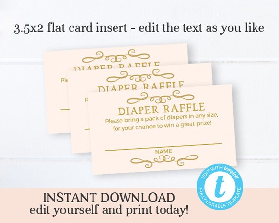 Once Upon a Time Diaper Raffle Card, Gender Neutral Storybook Baby Shower Diaper Raffle Ticket, Instant Download, Templett, Peach & Gold Il_570xn