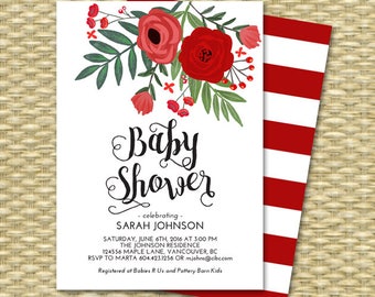 Christmas Floral Baby Shower Invitation Red and Green Baby Shower Invite Holiday Baby Shower Baby Sprinkle Invitation Baby Brunch Sip & See