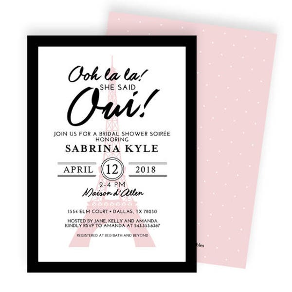 She Said Oui! Ooh La La, Paris Theme Bridal Shower Invitation, Paris Bridal Shower Invite, Black and Pink, French Bridal Shower, Paris Party