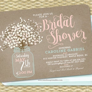 Country Bridal Shower Invitation Rustic Bridal Shower Invite Wedding Shower Rustic Couples Shower Baby's Breath Invitation Rustic Kraft image 1