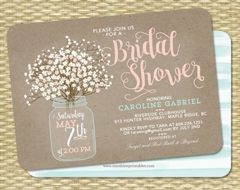 Country Bridal Shower Invitation Rustic Bridal Shower Invite Wedding Shower Rustic Couples Shower Baby's Breath Invitation Rustic Kraft