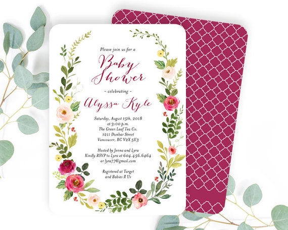 Spring Floral Baby Shower Invitation, Blush and Berry Floral Wreath Baby Shower Invite, Floral Baby Shower Invitation - Alyssa Il_570xn