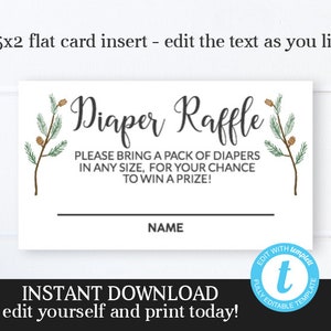 Winter Baby Shower Diaper Raffle Ticket, Gender Neutral Winter Baby Shower, Printable Diaper Raffle Ticket, White and Black Plaid, INSTANT image 1