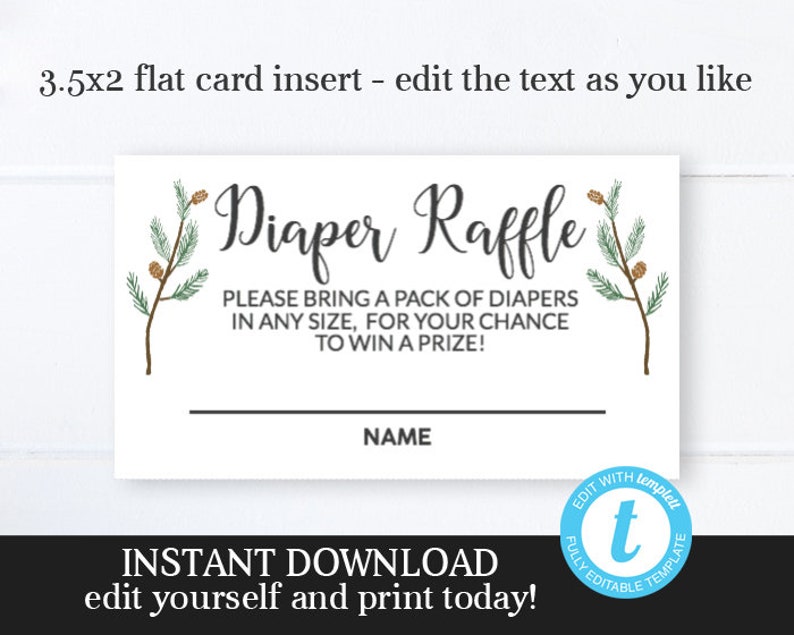 Winter Baby Shower Diaper Raffle Ticket, Gender Neutral Winter Baby Shower, Printable Diaper Raffle Ticket, White and Black Plaid, INSTANT image 1