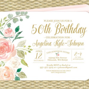 Pink and Gold Floral First Birthday Invitation Girl 1st Birthday Invite Blush Pink Floral Birthday Invitation 2nd Birthday ANY EVENT image 4