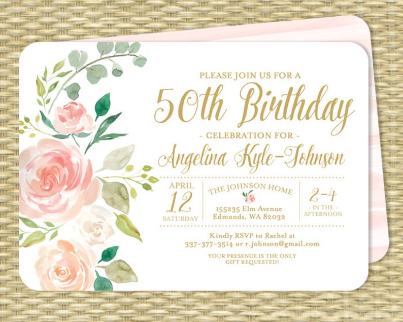Pink and Gold Floral First Birthday Invitation Girl 1st Birthday Invite Blush Pink Floral Birthday Invitation 2nd Birthday ANY EVENT image 4