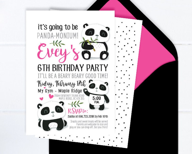 Girl Panda Birthday Invitation Panda Party Invite Girl Etsy
