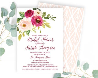 Floral Bridal Shower Invitation, Watercolor Floral Bridal Shower Invite, Printable Bridal Brunch Invitation Floral, ANY EVENT