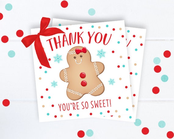 Cookies & Cocoa Winter Birthday Favor Tags Printable 2.5" Tags Gingerbread Birthday Party Tags Thank You Cards Printable Il_570xn