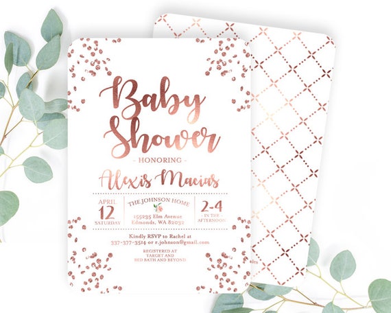 Rose Gold And White Baby Shower Invitation Gender Neutral Baby