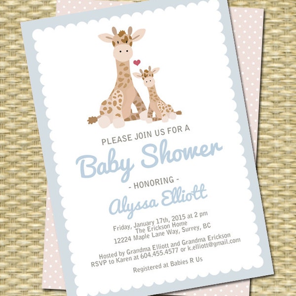 Giraffe Baby Shower Invitation Boy, Mom and Baby Giraffe, Baby Boy, Boy Baby Shower, Shower Invite, Printable Invitation, Printed