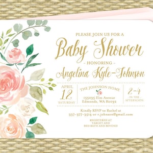 Pink and Gold Floral First Birthday Invitation Girl 1st Birthday Invite Blush Pink Floral Birthday Invitation 2nd Birthday ANY EVENT image 3