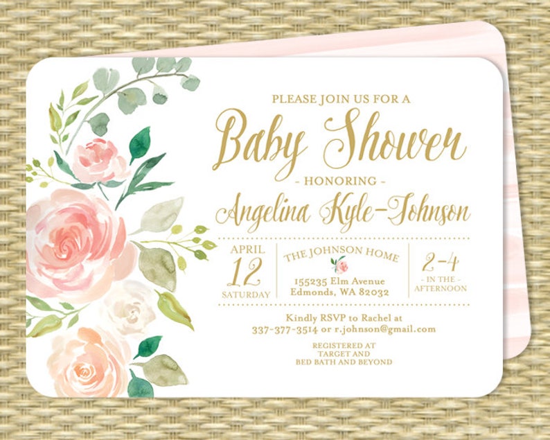 Pink and Gold Floral First Birthday Invitation Girl 1st Birthday Invite Blush Pink Floral Birthday Invitation 2nd Birthday ANY EVENT image 3