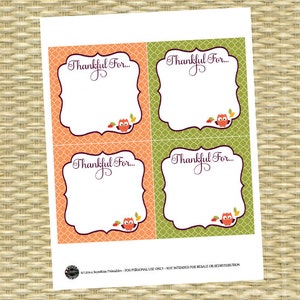 Thanksgiving Dinner Party Printables Thankful For Cards 4x4 Printable, DIY Instant Download, Fall, Olive Green, Pumpkin, Orange, Autumn image 2