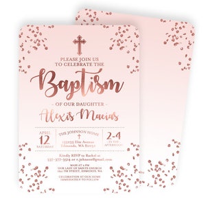 Rose Gold and Aqua Blue Baptism Invitation Baby Boy Baptism Invite Baby Boy Christening Invitation Name Day ANY EVENT Any Colors image 8