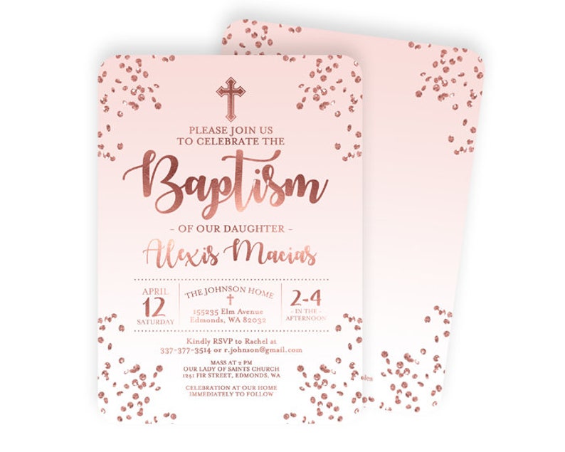 Rose Gold and Aqua Blue Baptism Invitation Baby Boy Baptism Invite Baby Boy Christening Invitation Name Day ANY EVENT Any Colors image 8