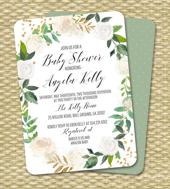 green and gold baby shower invitations