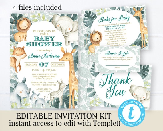 Safari Baby Shower Invitation Kit Safari Theme Greenery Jungle Gender Neutral Baby Sprinkle Elephant Baby Invite Instant Download Printable Il_570xn