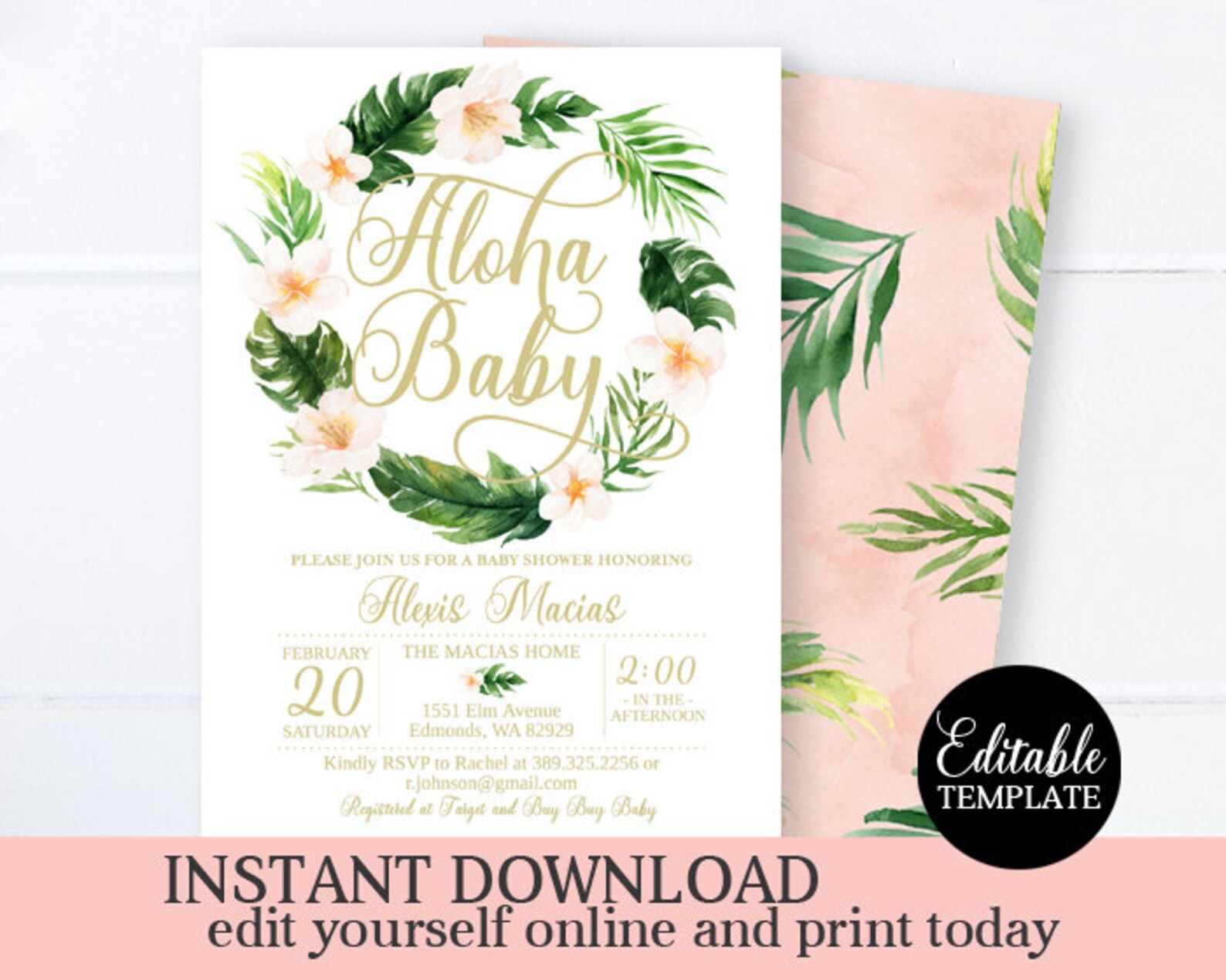 Hawaiian Baby Girl Shower Invitation Tropical Girl Baby | Etsy