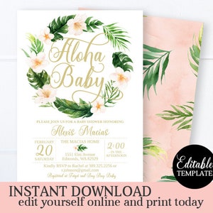 Hawaiian Baby Girl Shower Invitation, Tropical Girl Baby Shower Invite, Luau Baby Shower, Pink Tropical Floral, Printable Invitation SP0023 image 8