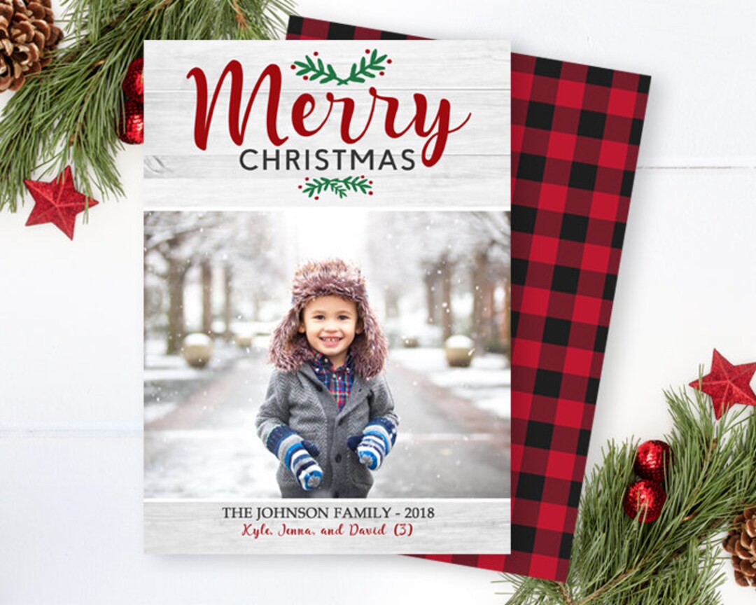 Rustic Christmas Photo Card Printable Holiday Card Family Etsy