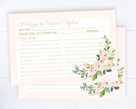 Blush Pink and Gold Spring Floral Bridal Shower Recipe Card - 4x6 Printed or Printable Recipe Card Made to Match Invitation Design Il_570xn
