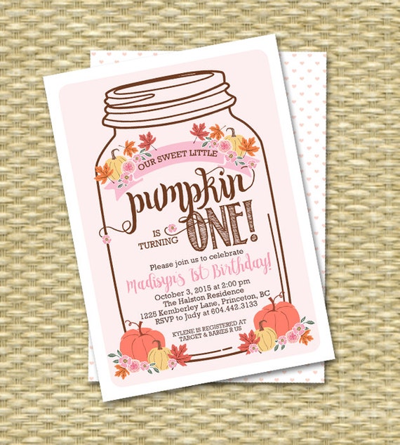 our little pumpkin first birthday invitation mason jar pumpkin