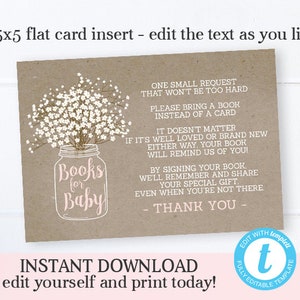 Rustic Baby Girl Shower Invitation Mason Jar Baby's Breath Rustic Kraft Pink and White Instant Download Editable Template Templett image 5