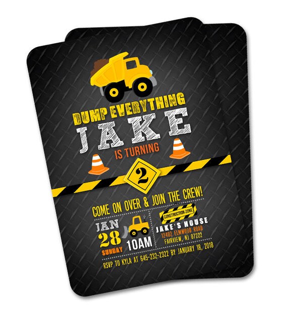 Construction Party Birthday Invitation Dump Truck Birthday Invitation Under Construction Theme Birthday Party Invite Printable Invitation Il_570xn