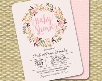 Baby Girl Shower Invitation Boho Baby Shower Blush Pink Printable Baby Sprinkle Any Event PRINTING AVAILABLE