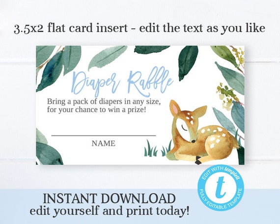 Woodland Baby Boy Shower Diaper Raffle Card Woodland Boy Baby Shower Diaper Raffle Ticket Instant Download Printable Editable File SP0018 Il_570xn