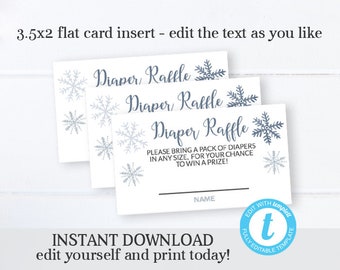 Baby It's Cold Outside Diaper Raffle Card, Boy Winter Baby Shower Diaper Raffle Ticket, Instant Download, Templett, White & Blue