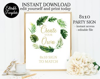 Greenery Tropical Baby Shower 8x10 Party Sign, Printable Aloha Baby Shower Sign Template, Create Your Own Sign, Editable, 8x10, SP0023