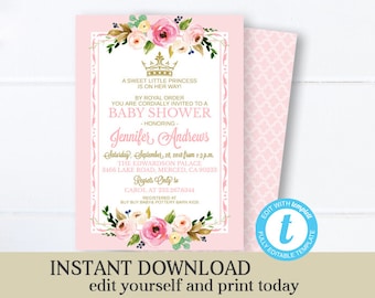 Little Princess Baby Shower Invitation Girl Baby Shower Invite Royal Princess Baby Girl Shower Editable Invitation Printable SP0013